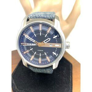 Diesel Men's Watch DZ1769 Armbar Quartz Blue Dial Leather Denim Strap 44mm